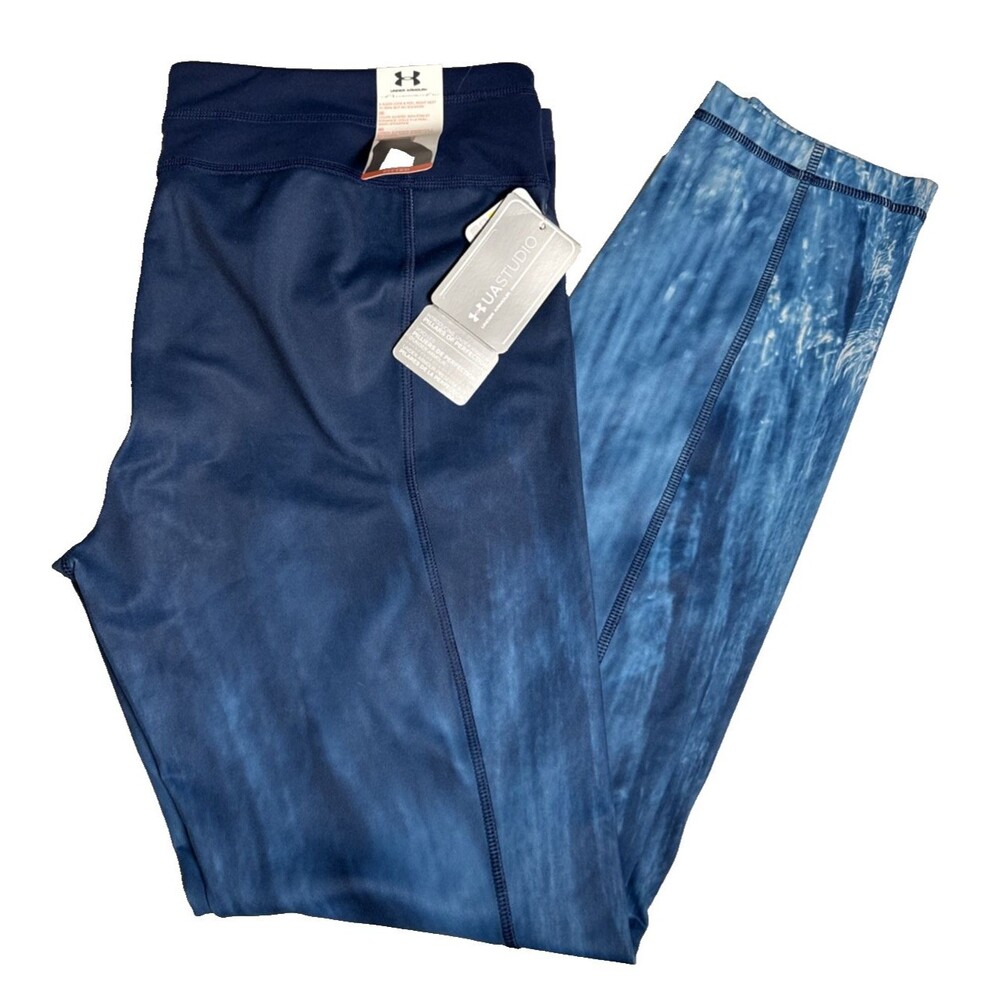 NWT Under Armour Women's Studio Fitted Running Pants Leggings New Blue  Rainfall